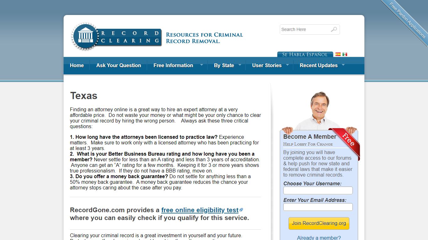 Texas - Free Criminal Record Clearing and Expungement Information